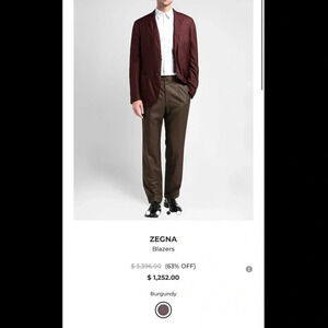 NEW Ermenegildo Zegna Cashmere Silk Light Blazer Burgundy Size 44R